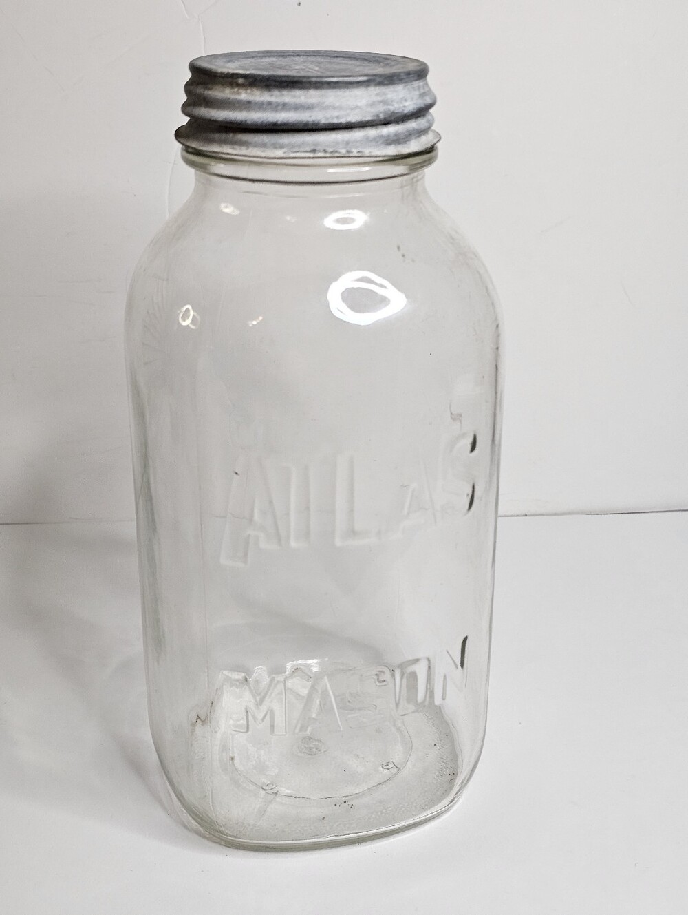Antique Atlas Mason Canning Jar & Ball Zinc Lid 1/2 Gal Size 64 oz Unlucky #13